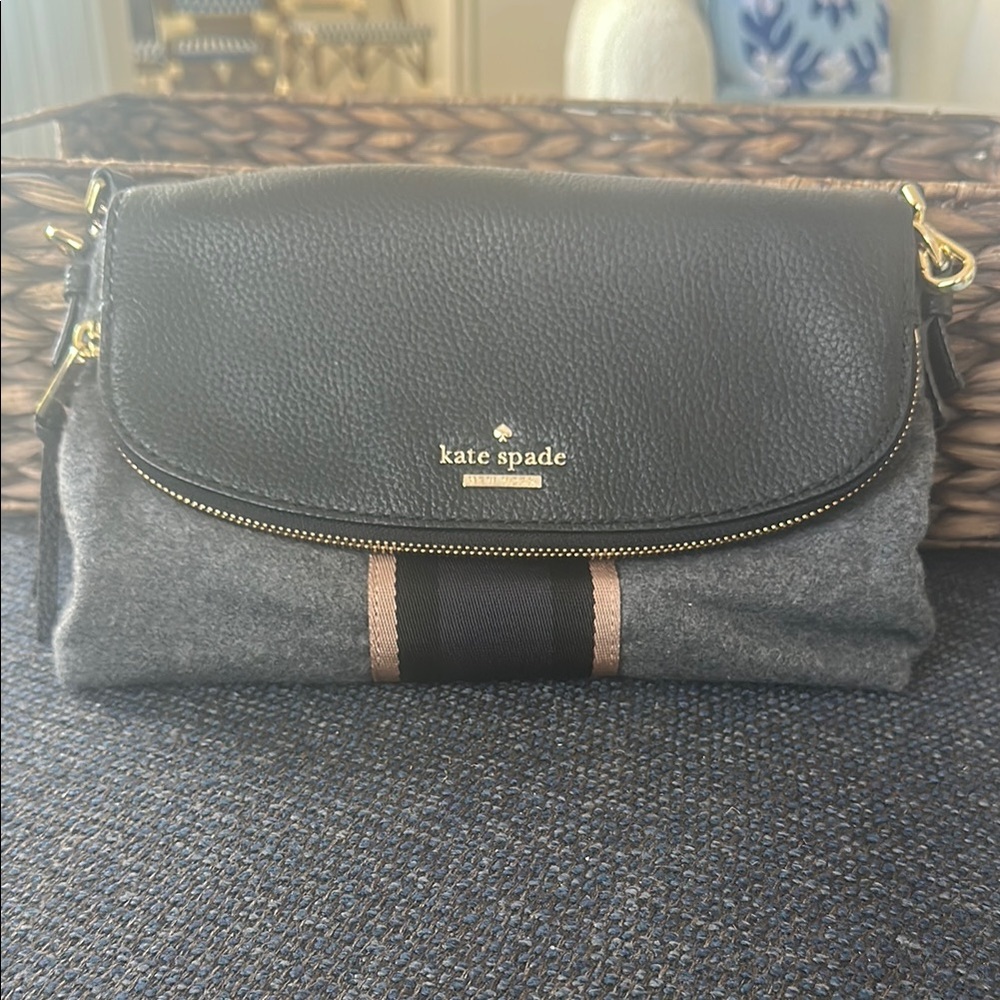 Kate Spade Black and Gray Clutch with Gold Accents